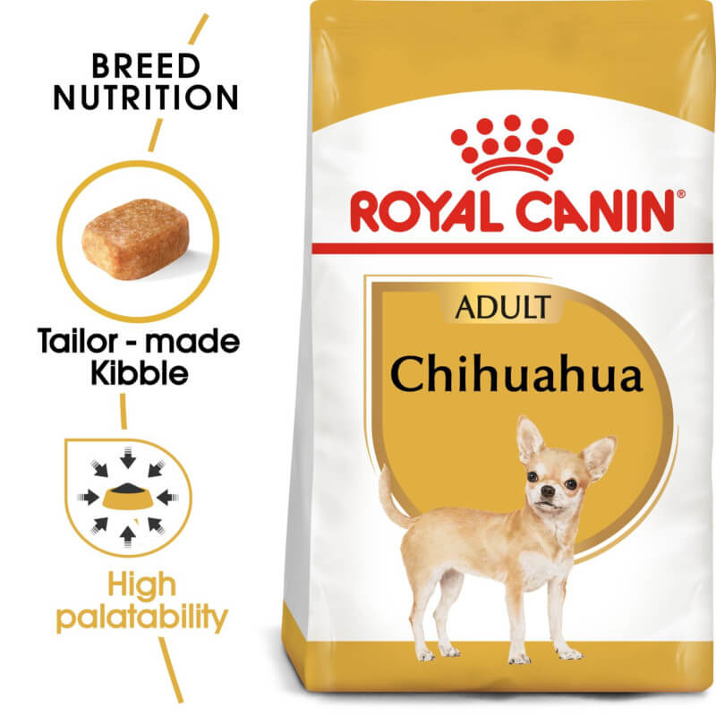 Royal Canin Chihuahua dog food bag provides nutrition for adult Chihuahuas.