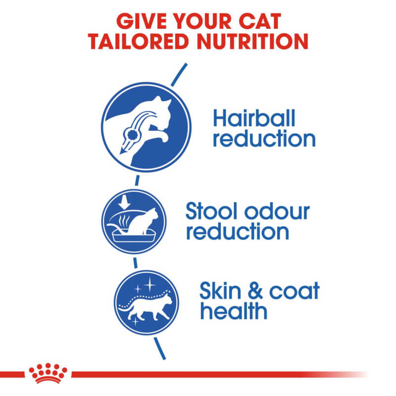 Royal Canin Indoor Long Hair supports hairball control, reduces stool odor, and promotes skin health.