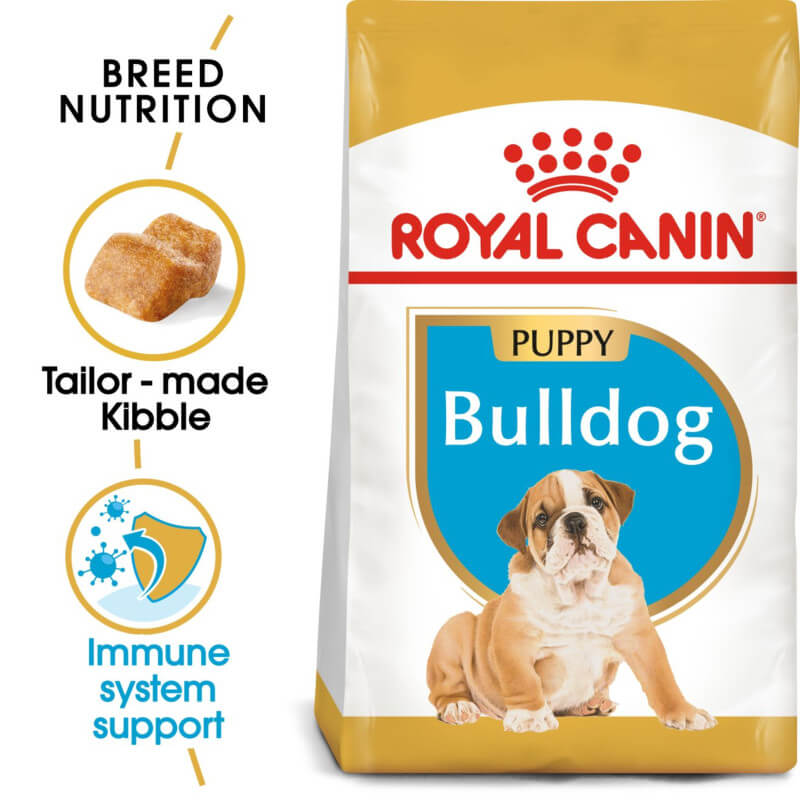 Royal Canin Bulldog Puppy food supports bone and joint development for bulldog puppies.