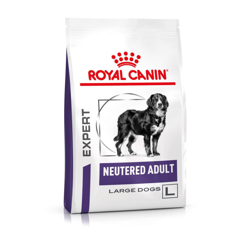 Royal Canin Veterinary Neutered Adult Dry Large Dog Food in a convenient bag.