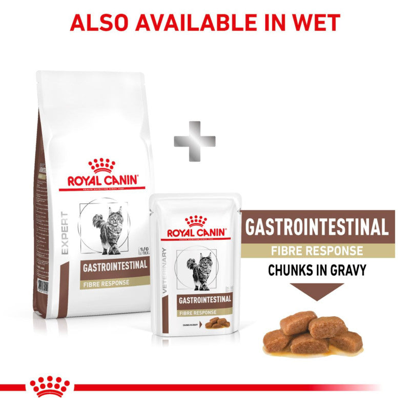 Royal Canin Veterinary Feline Fibre Response supports digestive health and relieves constipation.