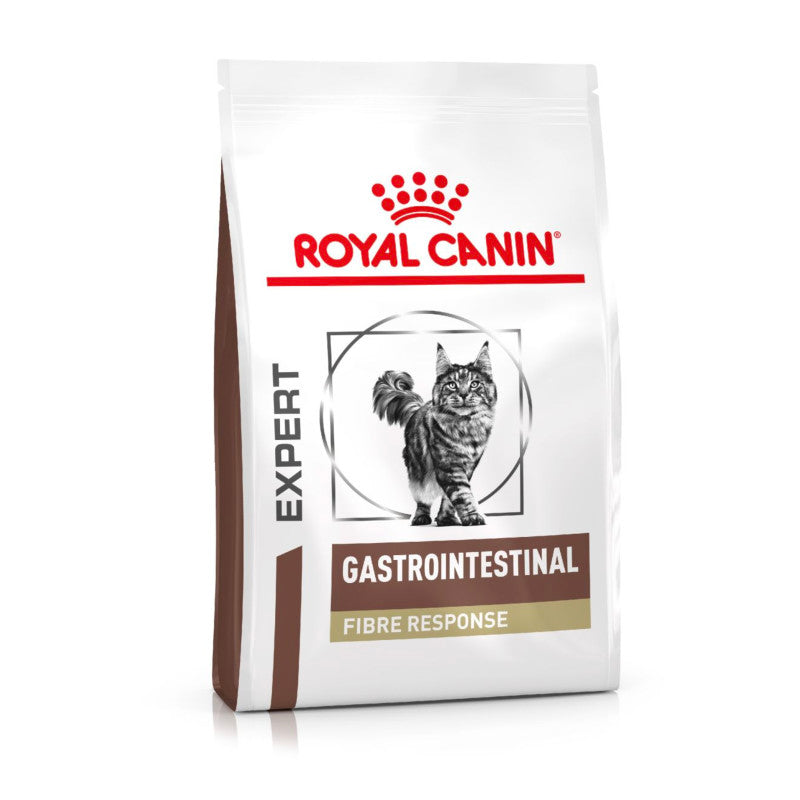 Royal Canin Veterinary Fibre Response supports constipation relief in cats.