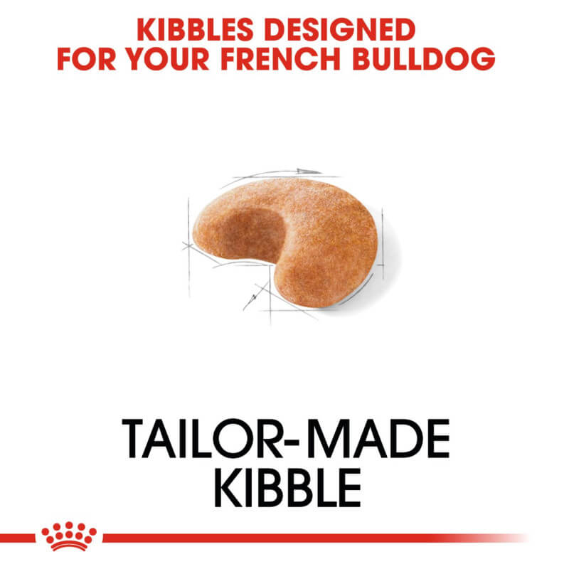 Royal Canin French Bulldog: crescent-shaped kibble tailored for adult French Bulldogs.