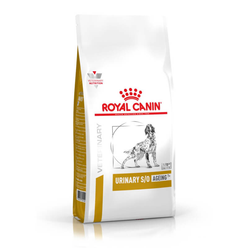 Royal Canin Veterinary Urinary S/O Ageing 7+ 8kg dog food for urinary health.