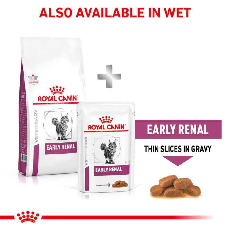 Royal Canin Veterinary Early Renal Adult Dry Cat Food supports kidney health for cats.