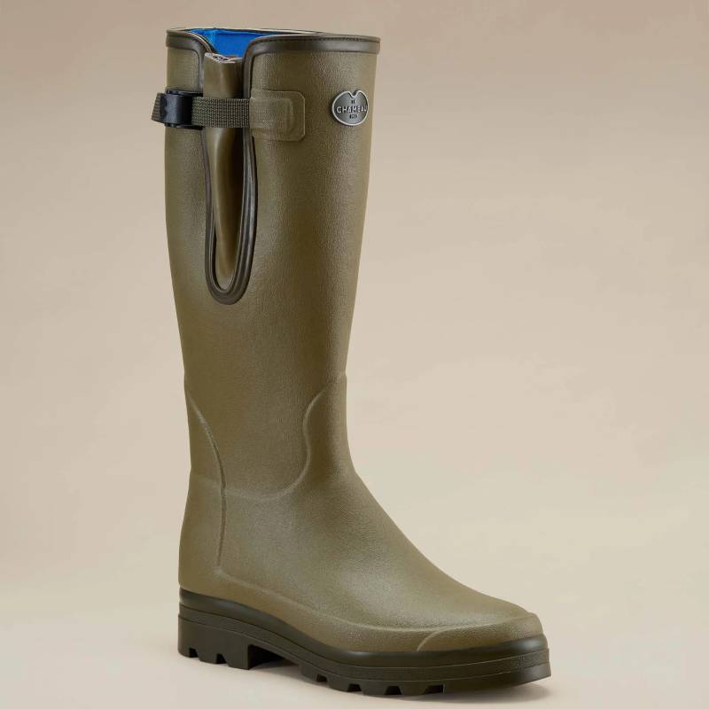 Le Chameau Vierzonord Men’s Wellingtons Vert Vierzon on a beige background.
