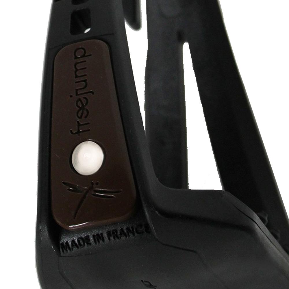 Close-up of Freejump Lite Pins from Freejump, labeled freestyle and MADE IN FRANCE with a button.