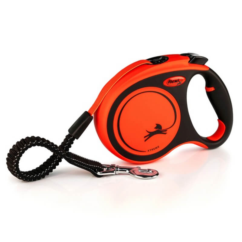 Flexi Xtreme Tape 5m Orange Large dog leash with handle and metal clip, by Flexi.