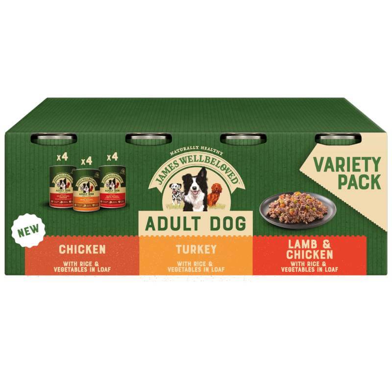 James Wellbeloved Adult Turkey, Lamb & Chicken in Loaf Can 12x400g variety pack.