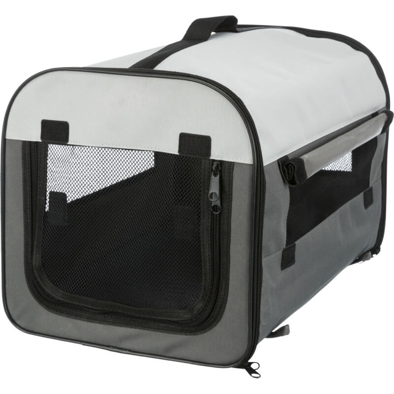 Trixie Basic Dog Crate Grey with mesh windows and top handle by Trixie.