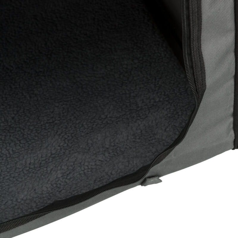 Close-up of soft, textured dark gray fabric inside a Trixie Basic Dog Crate Grey by Trixie.