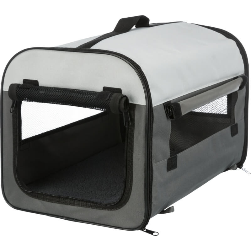 Trixie Basic Dog Crate Grey with mesh windows and top handle by Trixie.