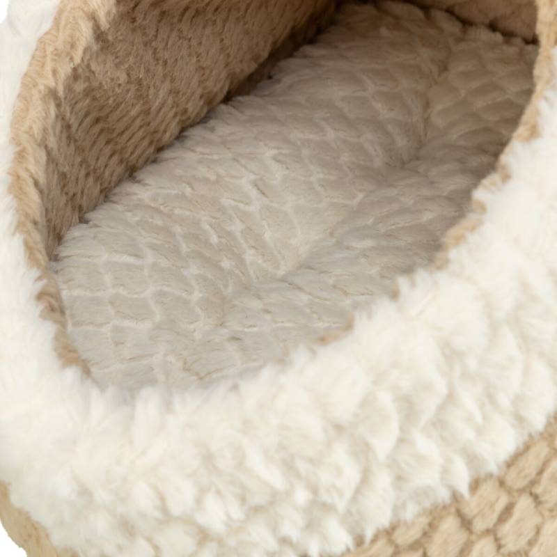Close-up of the Trixie Kaline Mio Dog Cave in brown & cream with a cozy, textured interior.