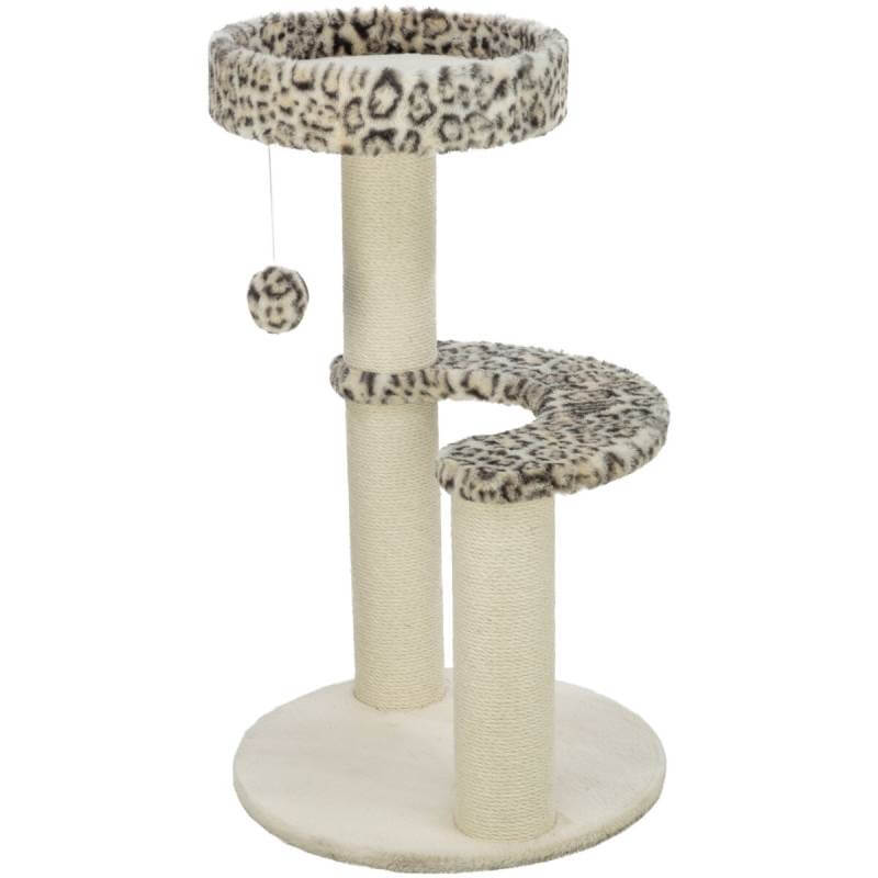 Trixie Leo Cat Tree Round Cream Leopard with perch, bed, scratching post & toy ball.