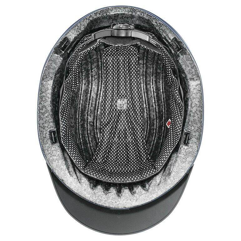 Interior of Uvex Exxential III Riding Hat Black Matt with mesh padding, foam lining, and hardware.