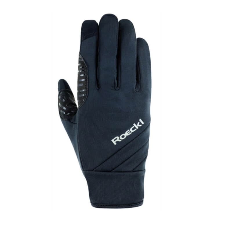 Roeckl Nordheim Gloves Black with textured palm, white logo, and recycled materials.