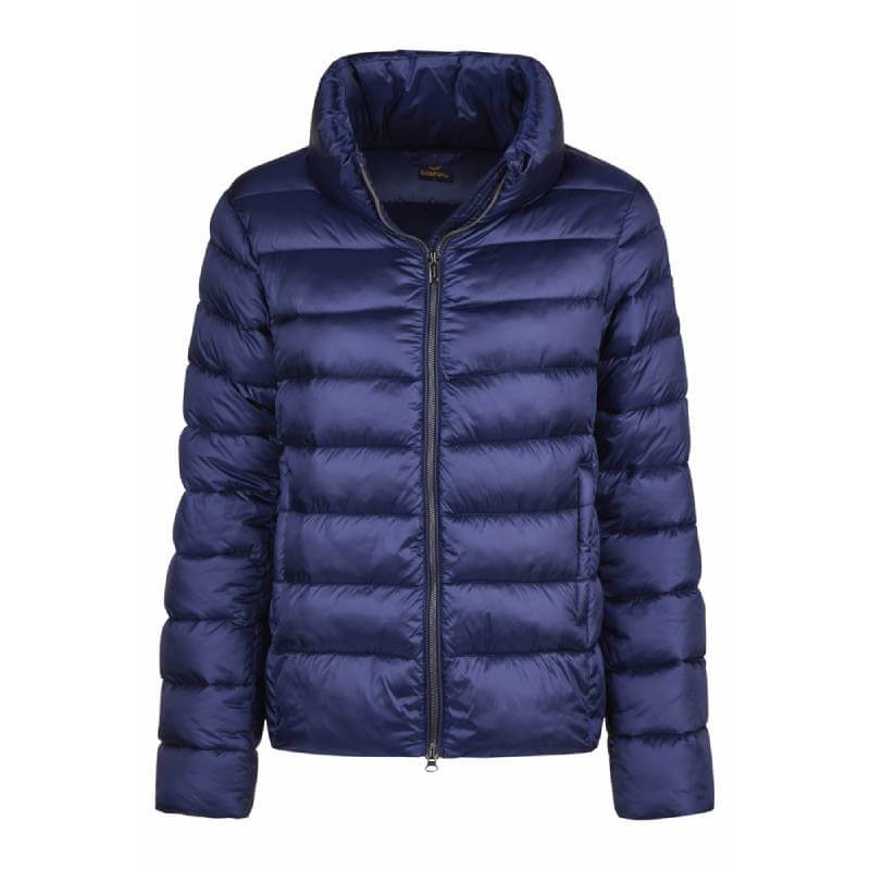 The Eskadron Heritage Quilt Jacket True Blue with front zipper and high collar on white background.