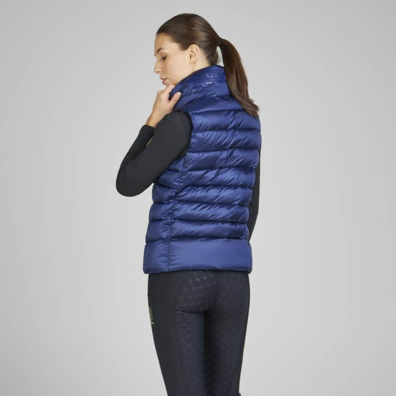 Eskadron Heritage Quilt Waistcoat True Blue with front zipper and high collar, front view.