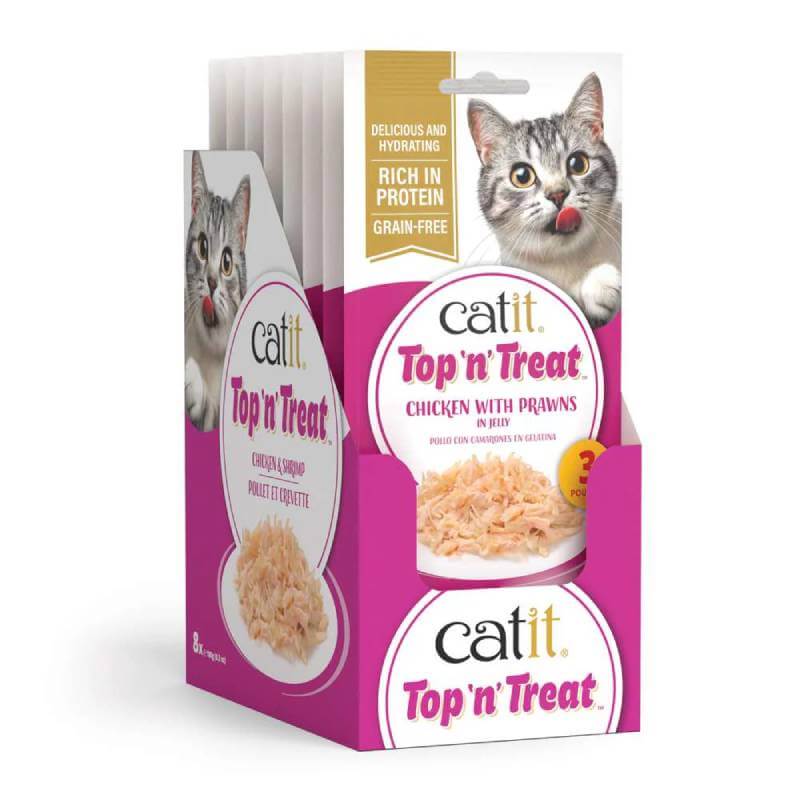Catit Top 'n' Treat Chicken 3x60g cat treats, high protein, in display box.