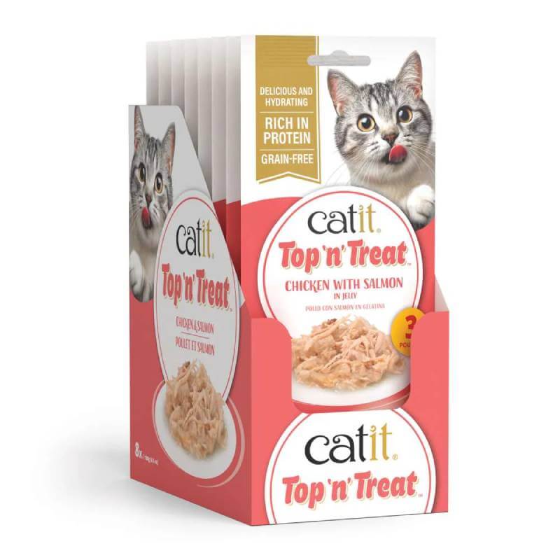 Box of Catit Top 'n' Treat Chicken 3x60g wet cat food for cats.