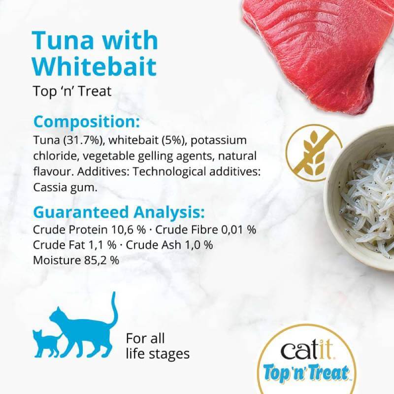 Catit Top 'n' Treat Tuna 3x60g by Catit, hydrating wet cat food with whitebait and nutrients.