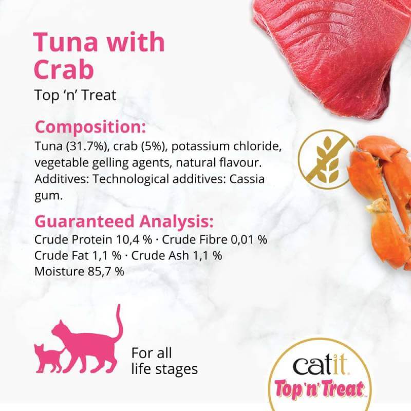 Catit Top 'n' Treat Tuna 3x60g is a high protein treat with tuna and crab from Catit.