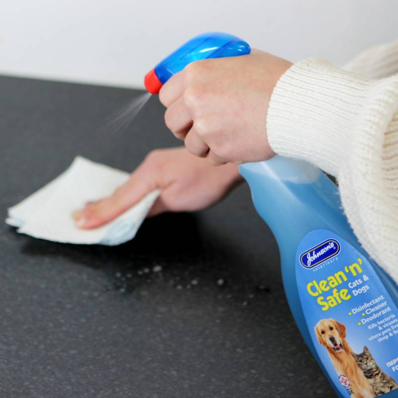 JVP Clean N Safe Dogs & Cats 500ml spray kills bacteria and viruses; safe for pets.