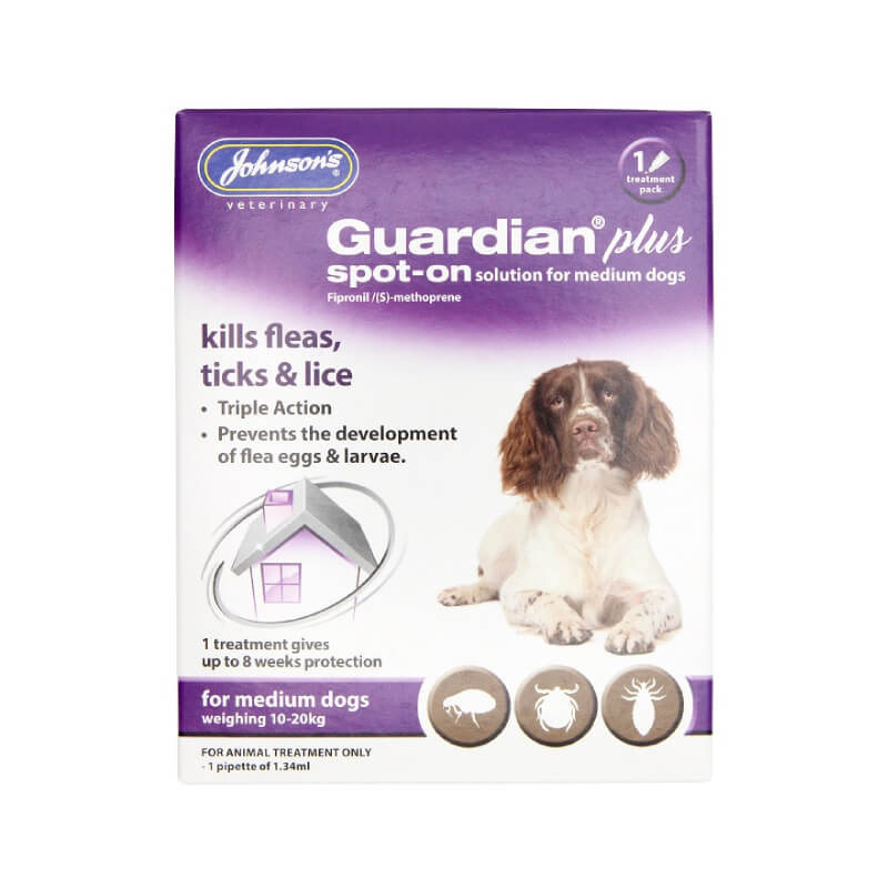 JVP Guardian Plus Spot-On Solution for dogs kills fleas, ticks, and lice.