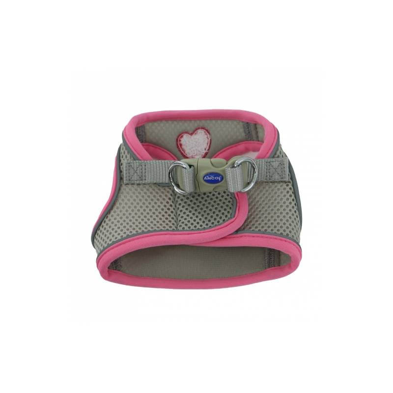 Ancol Small Bite Step-In-Harness Pink for small dogs with heart, Sweet Pet text, and reflective trim.