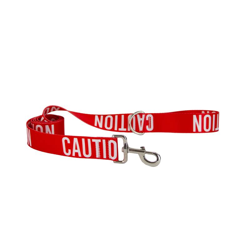 Ancol Awareness Lead CAUTION 40mm: red, white print, sturdy metal clip for safe walks.