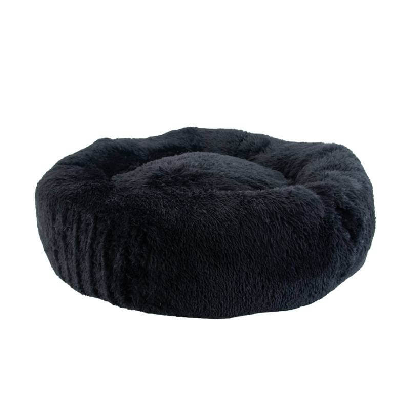 Ancol Giant Super Plush Donut Bed 130cm Black—round, fluffy, soft, and cozy for dogs.