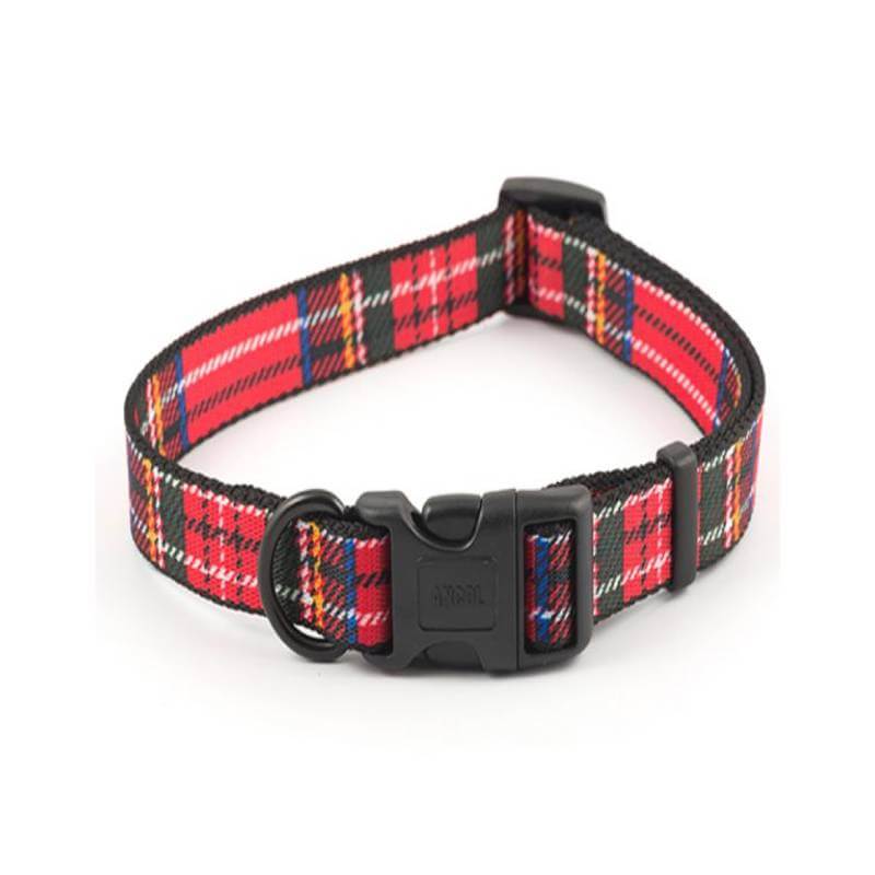 Ancol Collar Adjustable Tartan by Ancol with black buckle and metal ring on a white background.