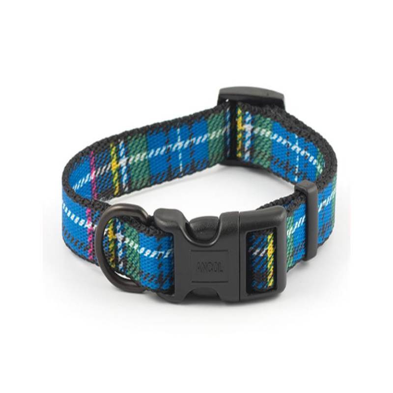 Ancol Collar Adjustable Tartan by Ancol with black buckle and metal ring on a white background.