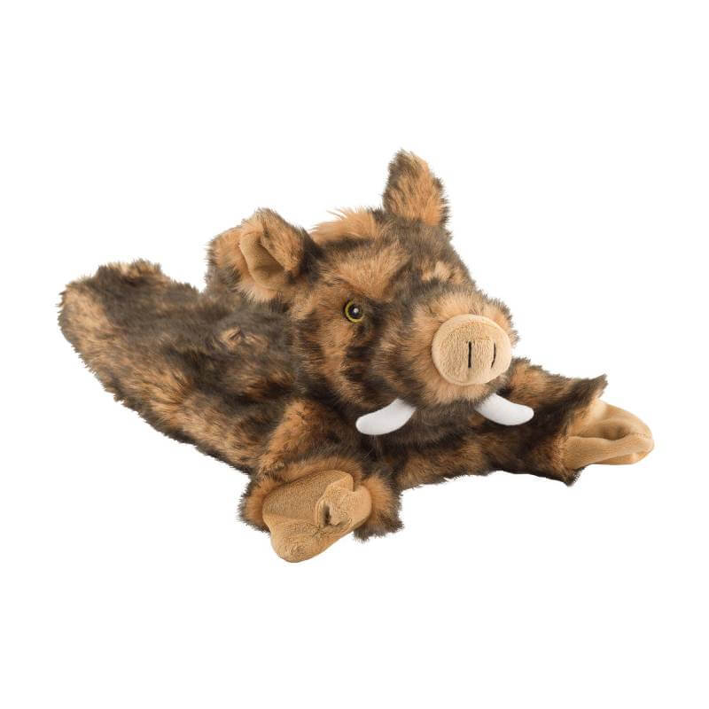 Ancol Heritage Huge Hog plush dog toy with tusks in brown and tan fur.