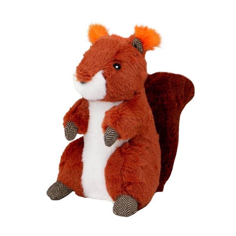 Ancol Heritage Samantha Squirrel dog toy with orange fur, white belly, and patterned paws.