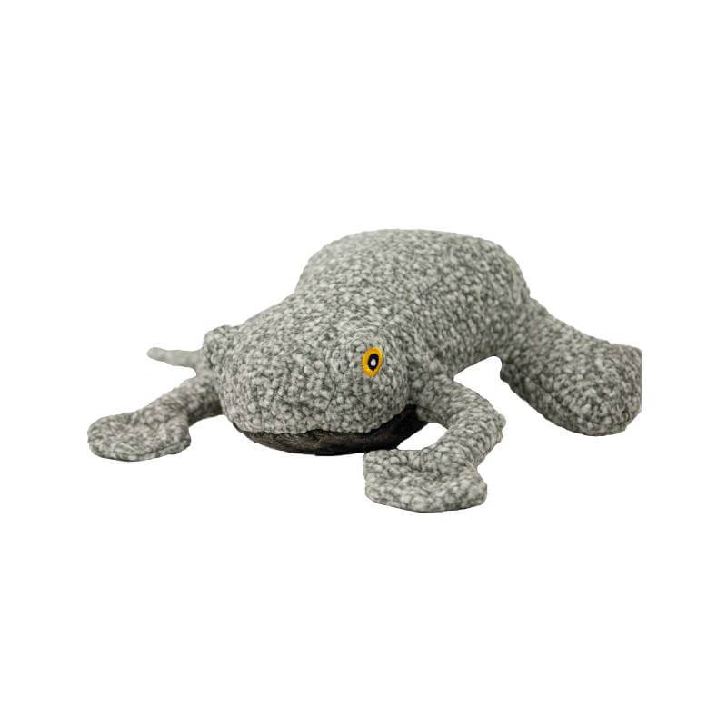 Ancol Heritage Toby Toad Midi: gray textured dog plush toy with yellow eye, recycled filling.