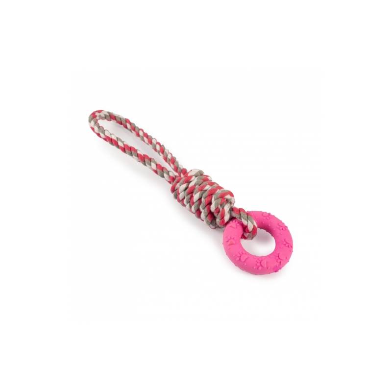 Ancol Small Bite Rope & Rings puppy toy with pink ring supports your pup's dental health.