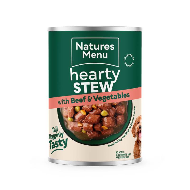 Natures Menu Hearty Stew Cans Chicken, Lamb, Beef & Salmon 12x415g natural wet dog food.
