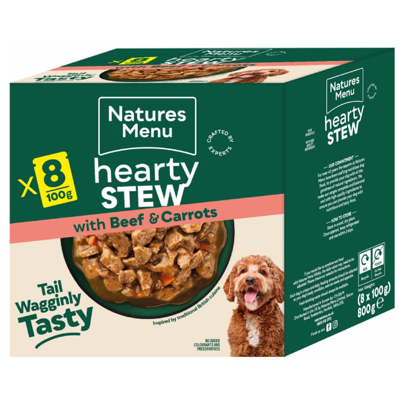 Natures Menu Hearty Stew Pouches for dogs, 8x100g packs.