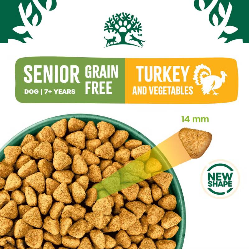 James Wellbeloved Turkey & Veg Senior dog food with a highlighted kibble piece.