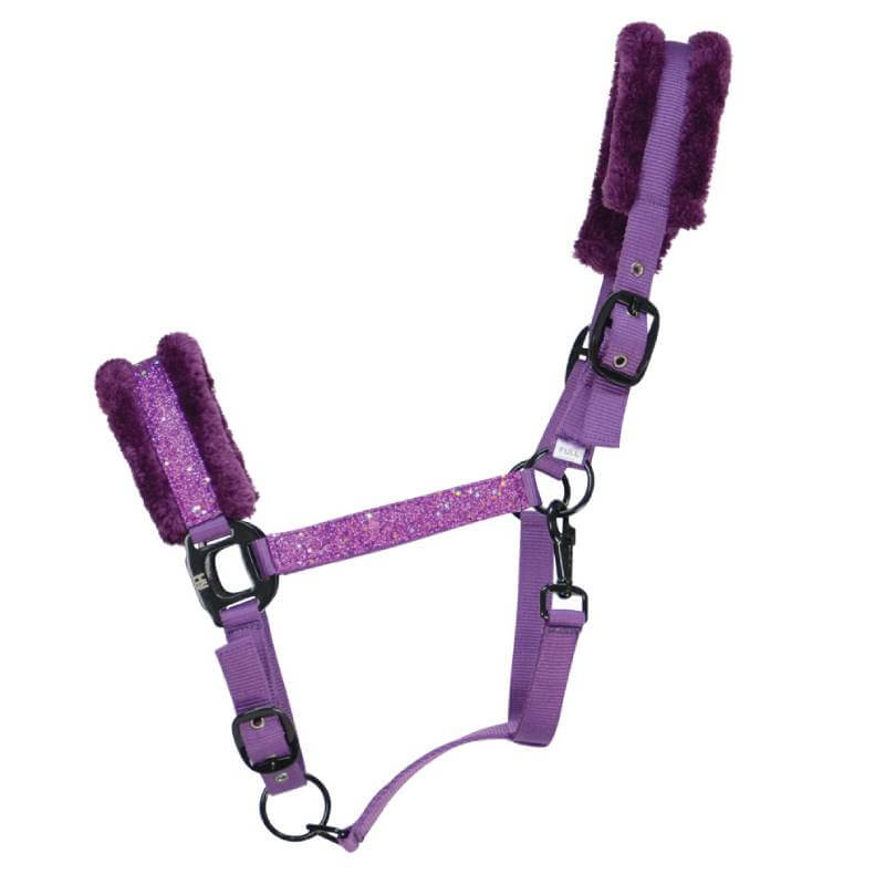 Hy Dazzle Headcollar by Hy: purple with faux fur cushioning and glittery star details.