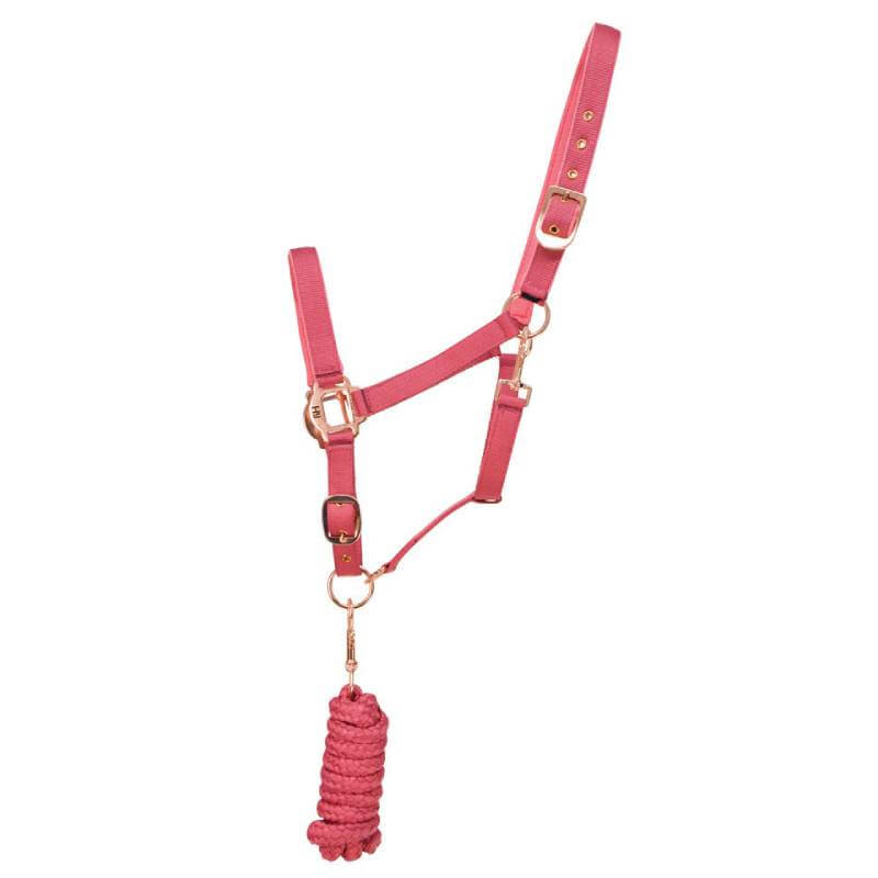 Hy Rose Gold Headcollar & Lead: adjustable, with matching rose gold rope by Hy.