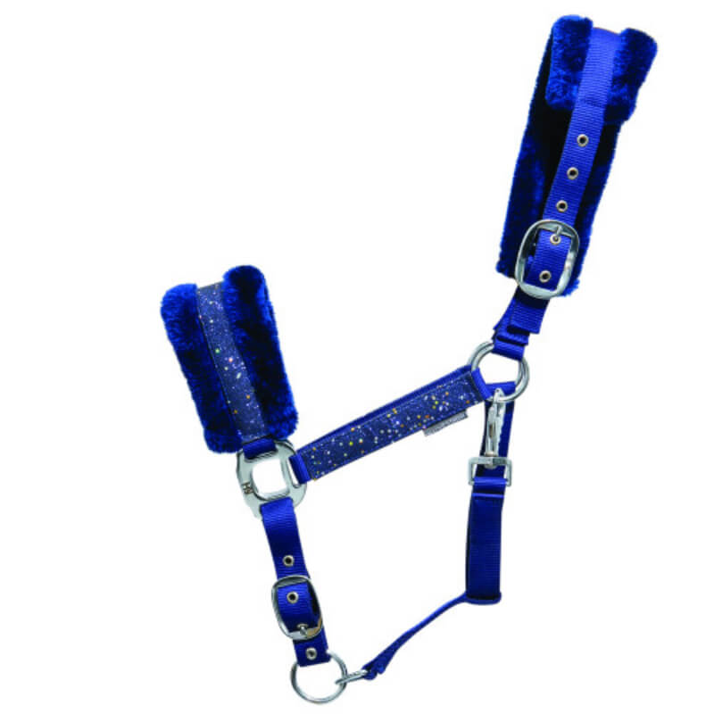 Hy Dazzle Headcollar Twilight Navy by Hy with silver buckles and star details.