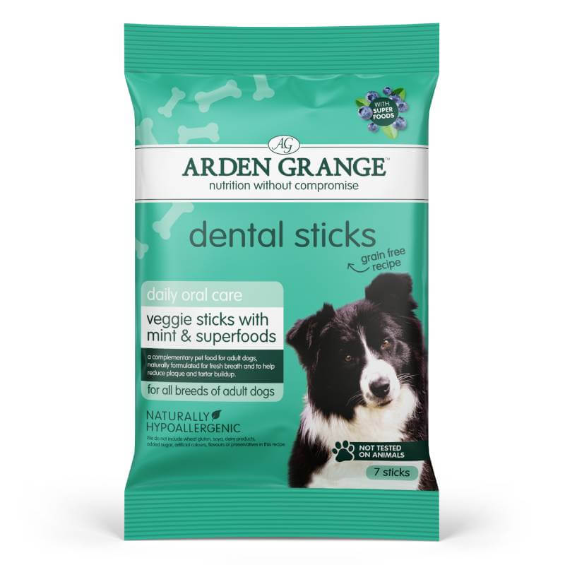 Green Arden Grange Dental Sticks with Mint & Superfoods 7 Pack, grain-free dog treats.