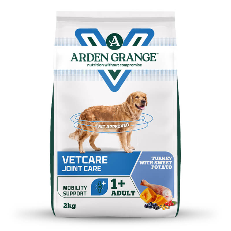 Arden Grange VetCare Joint Care Dog Dry Food bag with a golden retriever on the front.