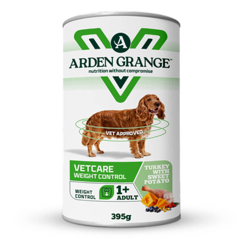 Arden Grange VetCare Weight Control Dog Can 395g, grain free turkey & sweet potato for adults.
