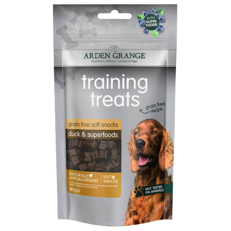 Arden Grange Grain Free Training Treats Duck & Superfoods 80g pouch.