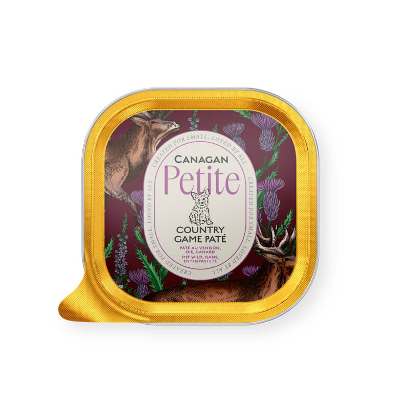 Canagan Petite Country Game Pate for Dogs 100g—game meat dog food with deer and thistle.