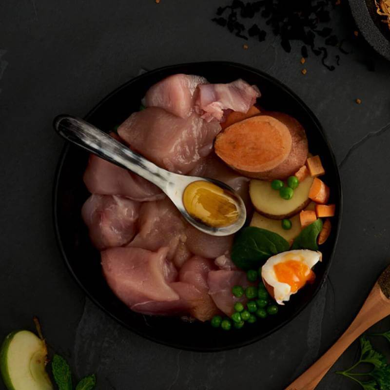 Canagan Dental Dry Cat Food Free Run Turkey by Canagan served on a black plate.