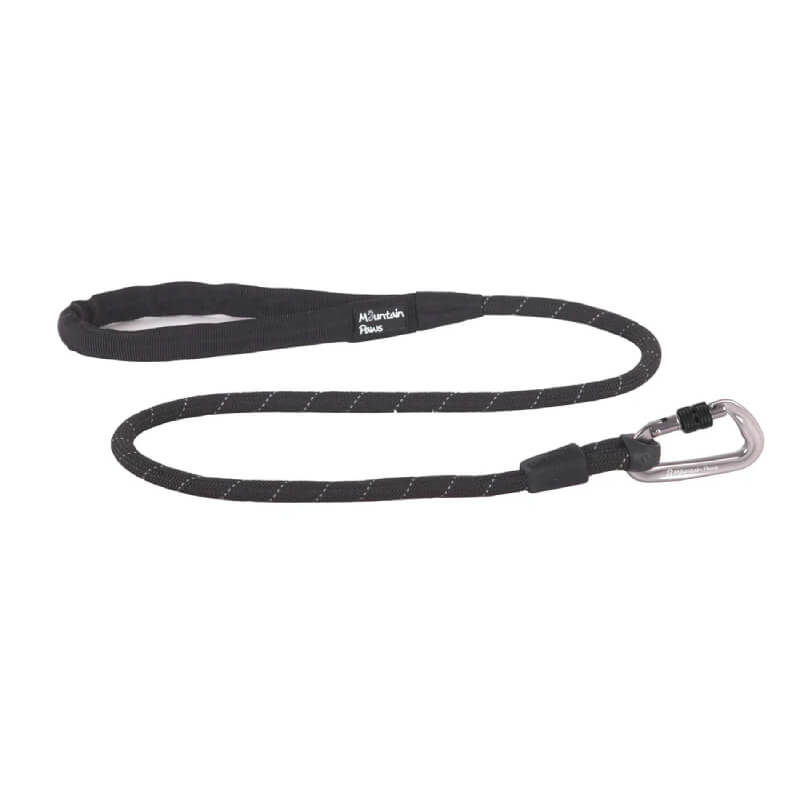 Mountain Paws Rope Dog Lead: sturdy black rope, handle & metal carabiner for secure walks.